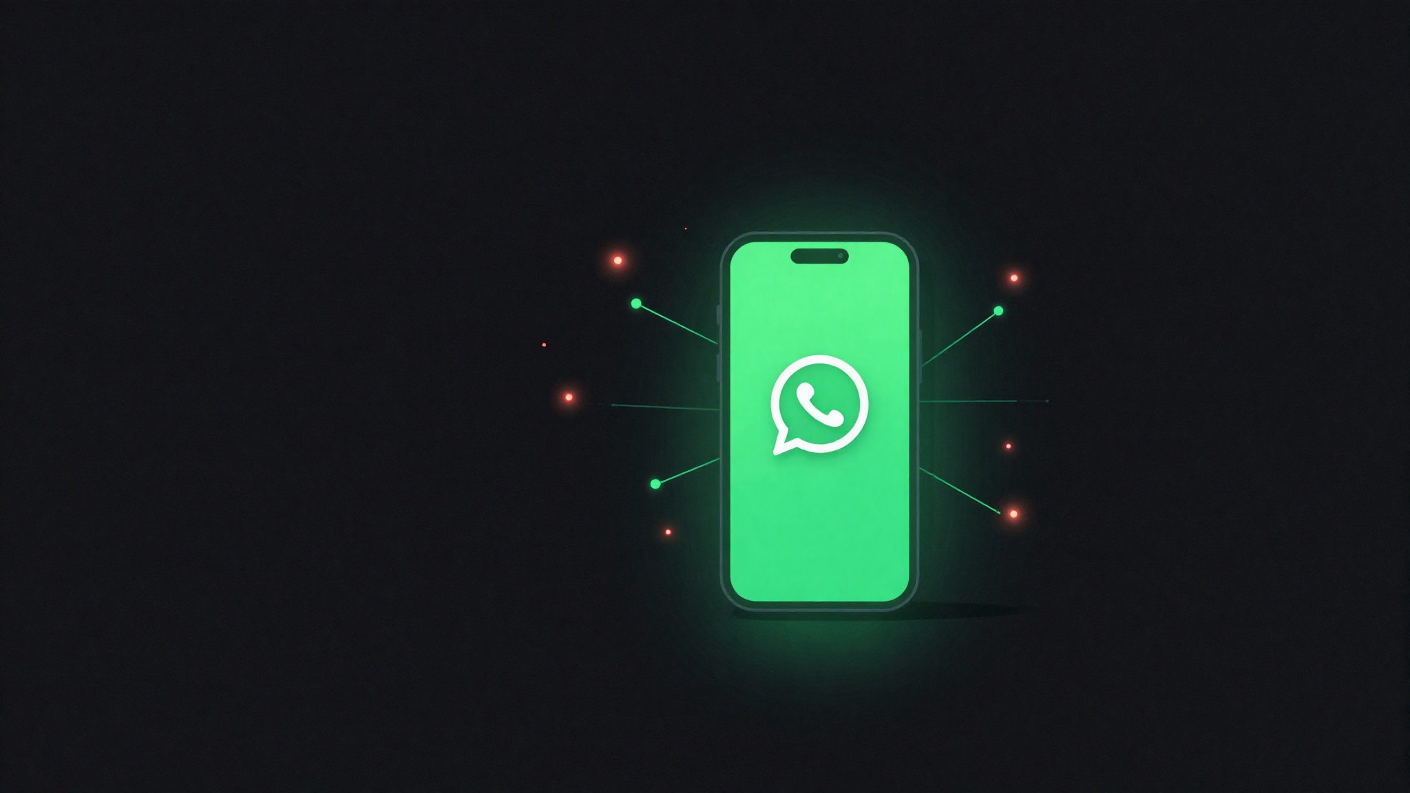 A glowing emerald smartphone showing a chat interface, surrounded by radiating connection lines and faint atmospheric warning particles — the unofficial-stack tension visualised.