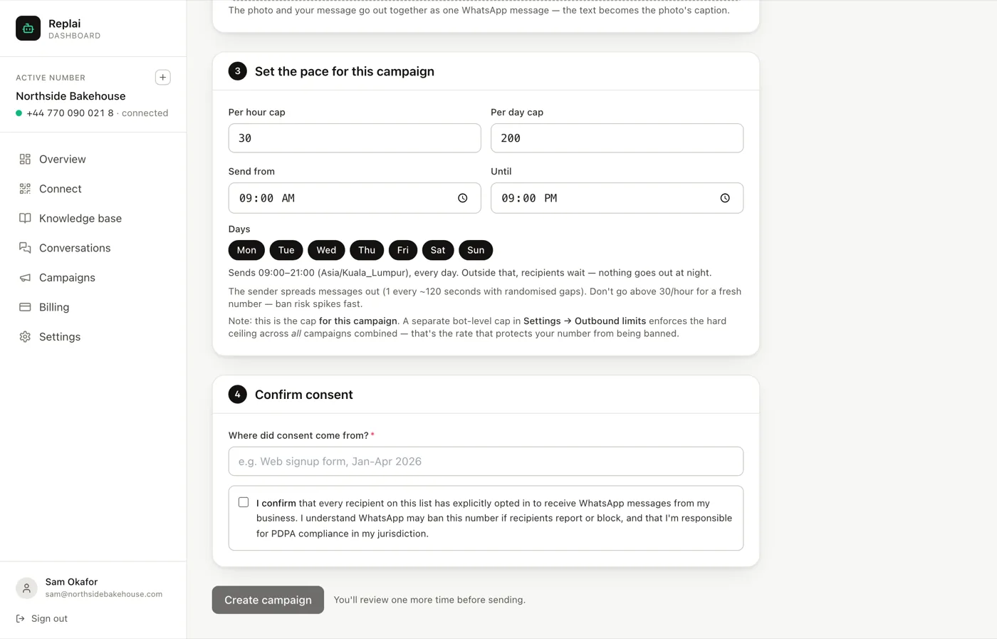 The consent panel asking where consent came from, with a confirmation checkbox