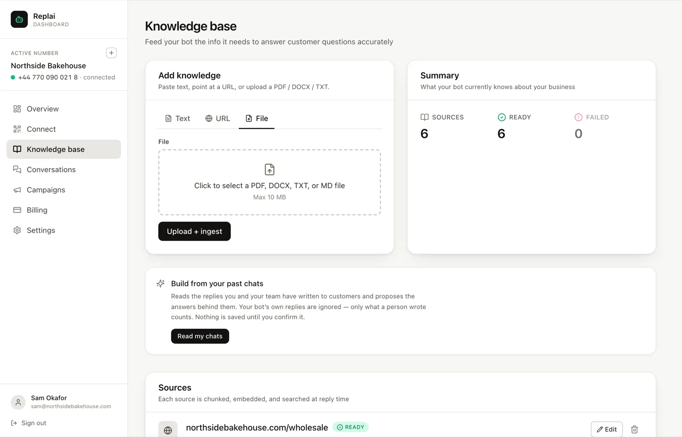 The File tab, for uploading a PDF, DOCX or TXT