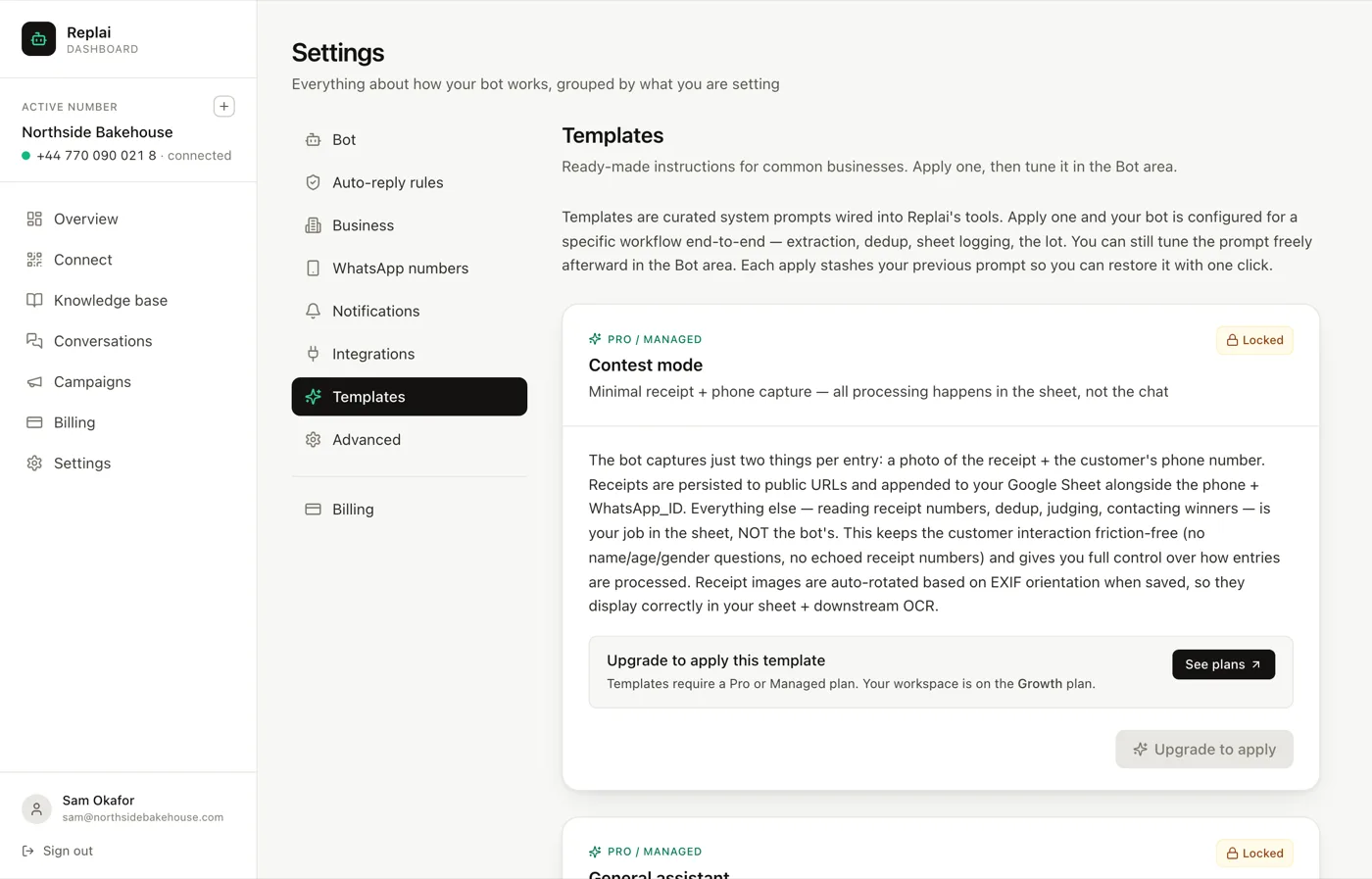The Templates tab, offering ready-made instructions for common business types